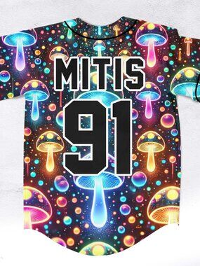 Mitis Trippy Glowy Mushroom Art Baseball Jersey For EDM Festivals